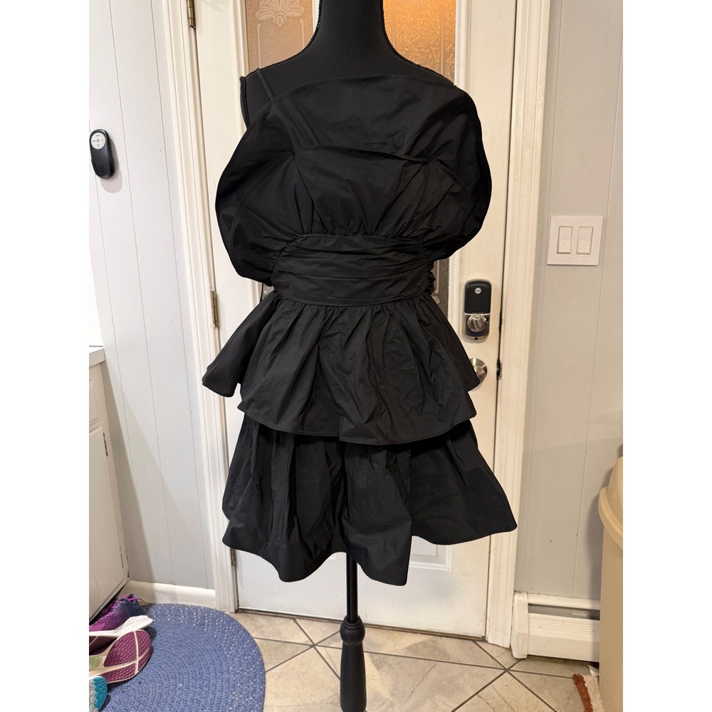 Zara Black Taffeta Voluminous Tiered Mini Dress Ruffle Architectural Small NWT